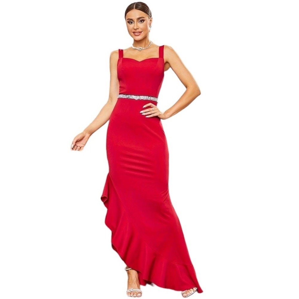 Women's Red Dress Formal Evening Holiday Party Prom Long Maxi Dress Sexy, Sz M
